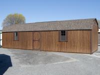 12x36 Gambrel Dutch Barn Style Storage Shed With Coffee Brown LP Smart Side, brown trim, and a shingle roof